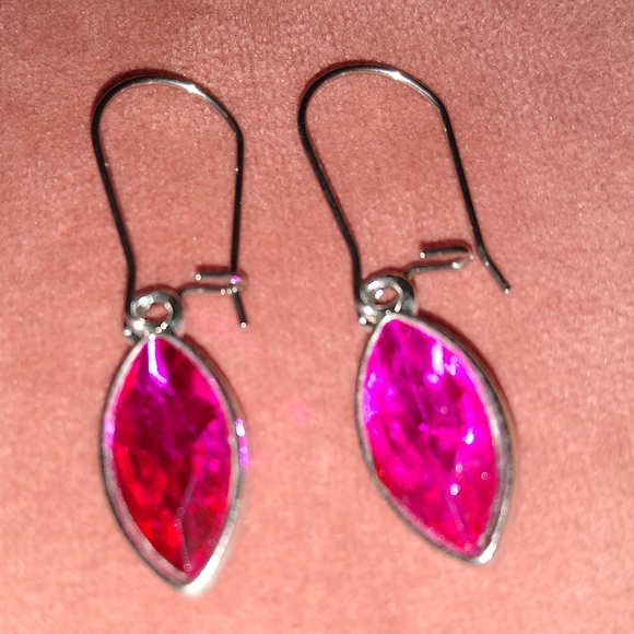 Fuchsia Marquis Sparkle Charm Earrings Dark Pink Rhinestone Minimalist Handmade - Picture 2 of 8